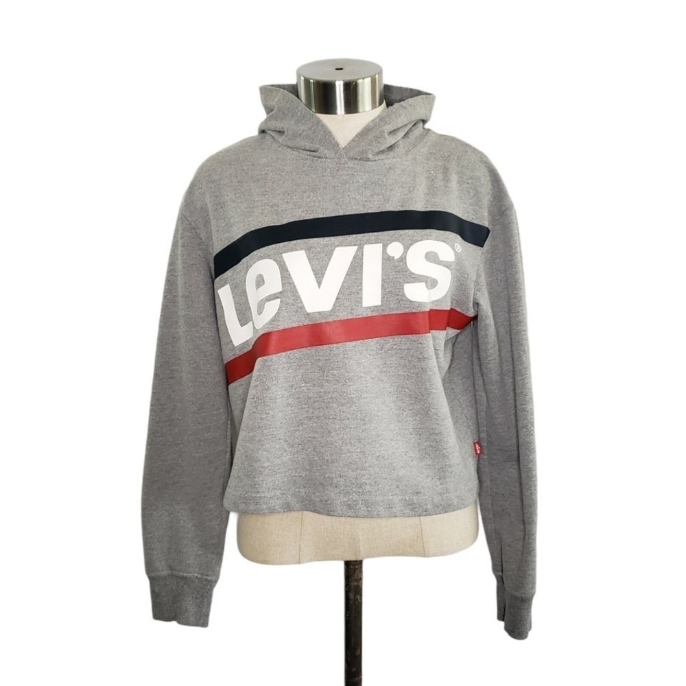 Levi's Youth XL 13-15 Years Gray Spell Out Cropped Hooded Sweatshirt